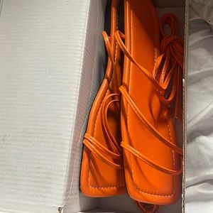 orange lace up sandals